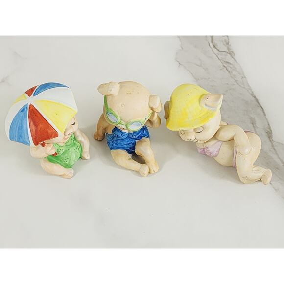 Enesco Pigs in Bikinis Mini Piggy Piglet Figurine 3" Ceramic 80s Pig Lover x3 - Picture 10 of 14